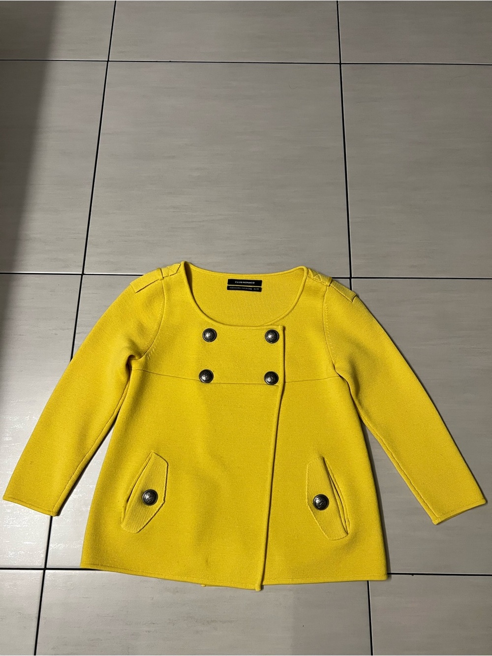 Club Monaco Yellow Double-Breasted Knit Pea Coat Cardigan Sweater Jacket Size XS